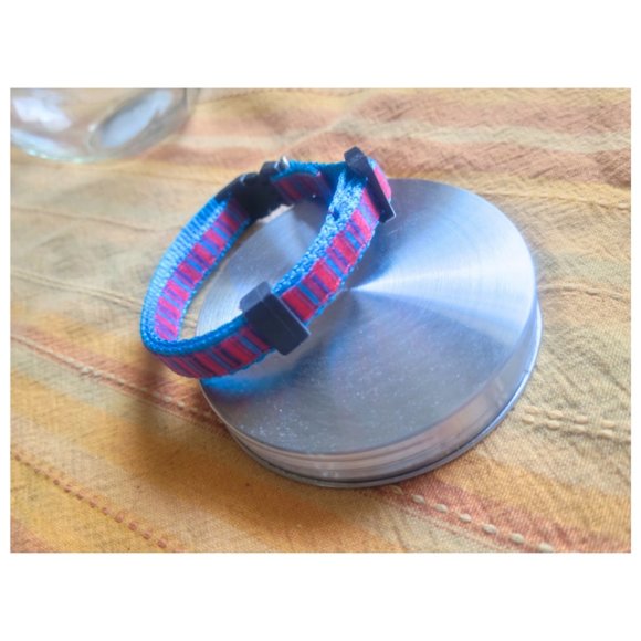 Red and Blue Stripped Adjustable Small Pet Collar - Picture 5 of 5